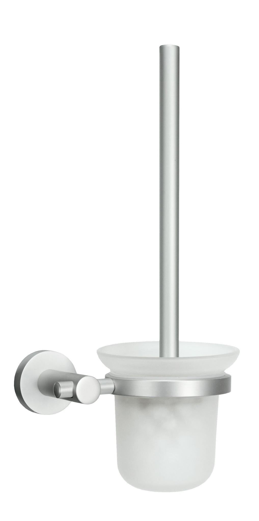 Wandmontierte WC-Bürste mit satiniertem Glasbehälter und langem Griff