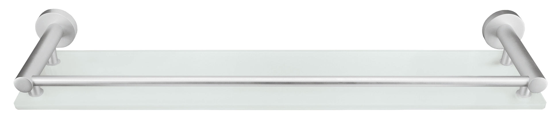 Glasablage APOLLO Milky mit matter Glasfläche und Halterungen aus Metall frontal gezeigt.