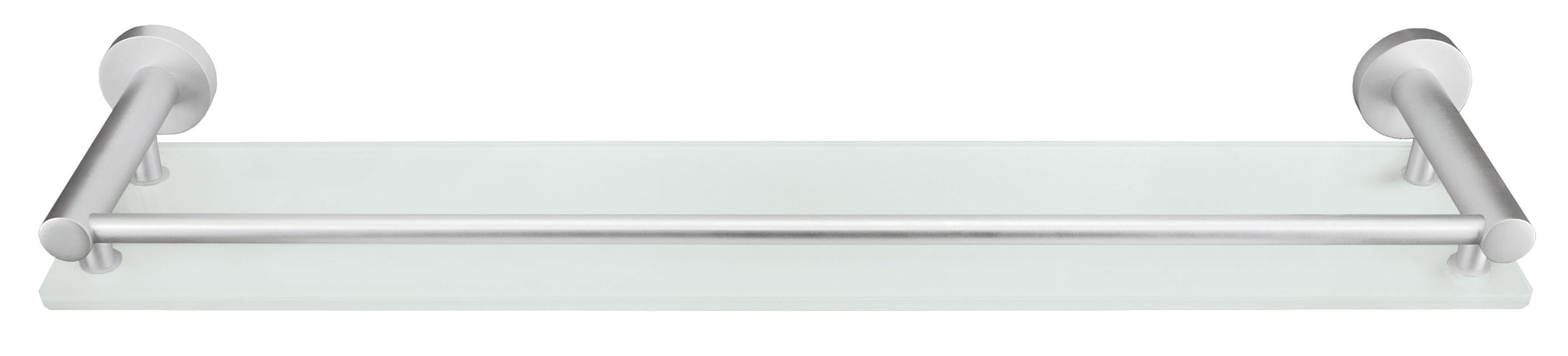 Glasablage APOLLO Milky mit matter Glasfläche und Halterungen aus Metall frontal gezeigt.