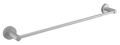 Gerade, silberne Handtuchstange aus Metall mit runden Wandhaltern