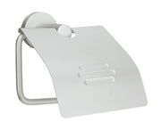 Rollenhalter mit Deckel APOLLO aus Aluminium vor weißem Hintergrund.