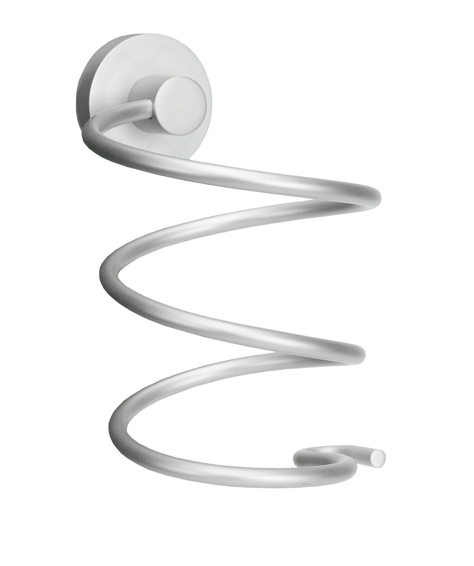 Fönhalter APOLLO aus Aluminium als spiralförmiger Wandhalter für Fön in Nahaufnahme dargestellt.