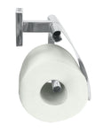 Verchromter WC-Papierhalter mit Abdeckung und eingelegter weißer Rolle