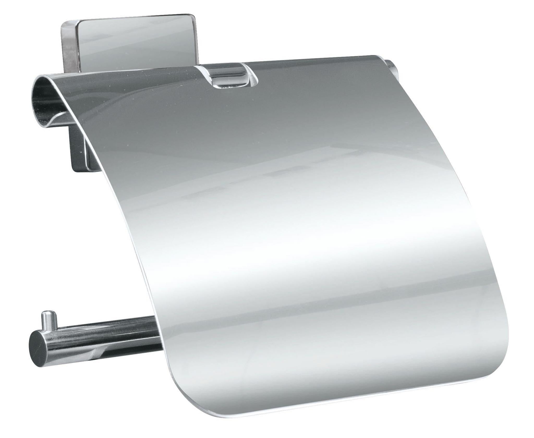 Verchromter, eckiger WC-Papierhalter mit Abdeckung zur Wandmontage