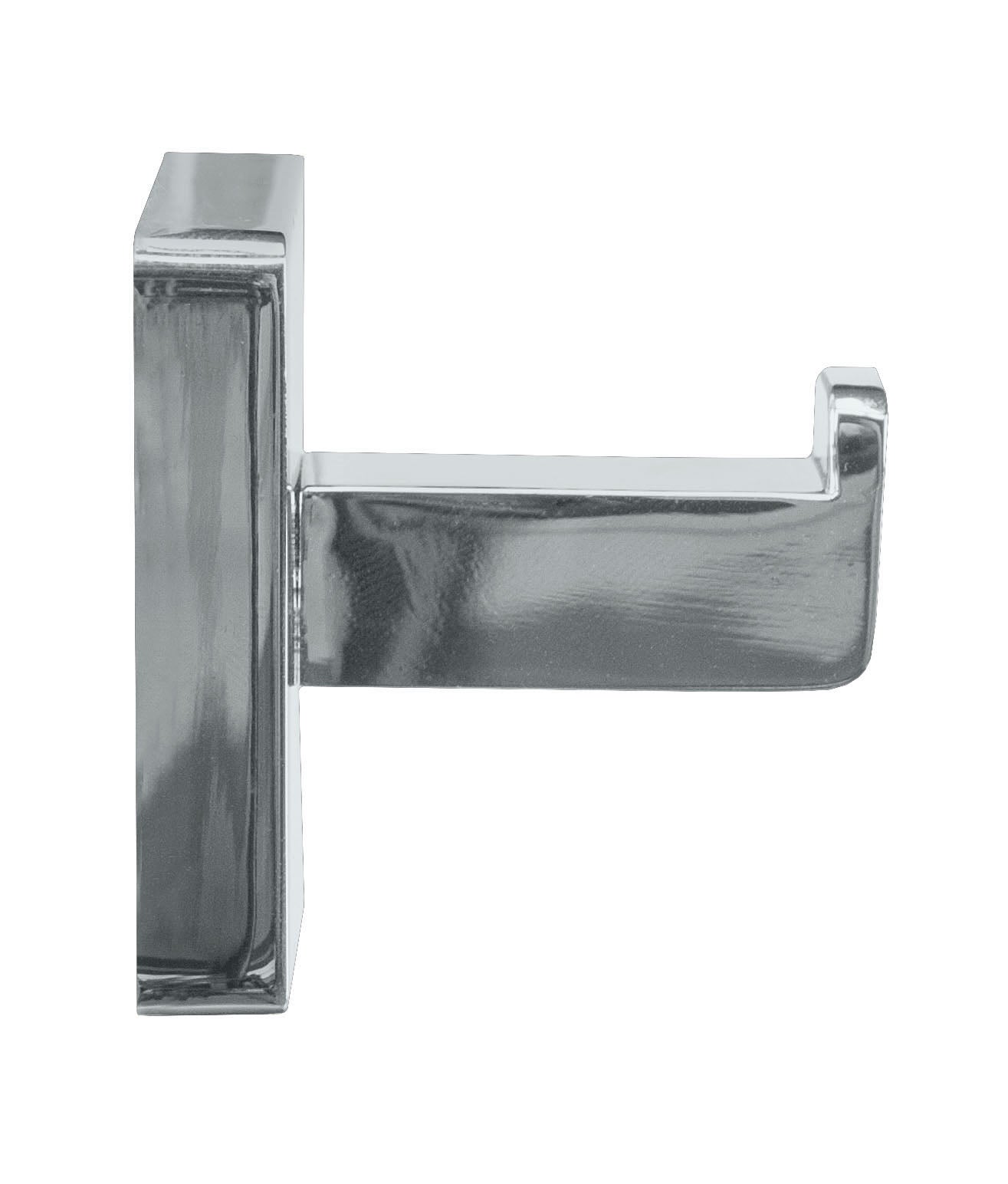 Der Handtuchhaken LUNO in Silberfarben ist als rechteckiger Haken vor weißem Hintergrund zu sehen.