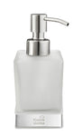 Eleganter eckiger Seifenspender aus satiniertem Glas mit Chrom-Pumpkopf