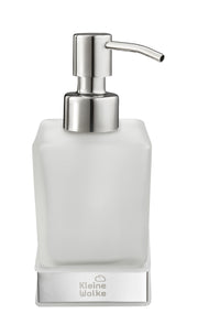 Eleganter eckiger Seifenspender aus satiniertem Glas mit Chrom-Pumpkopf