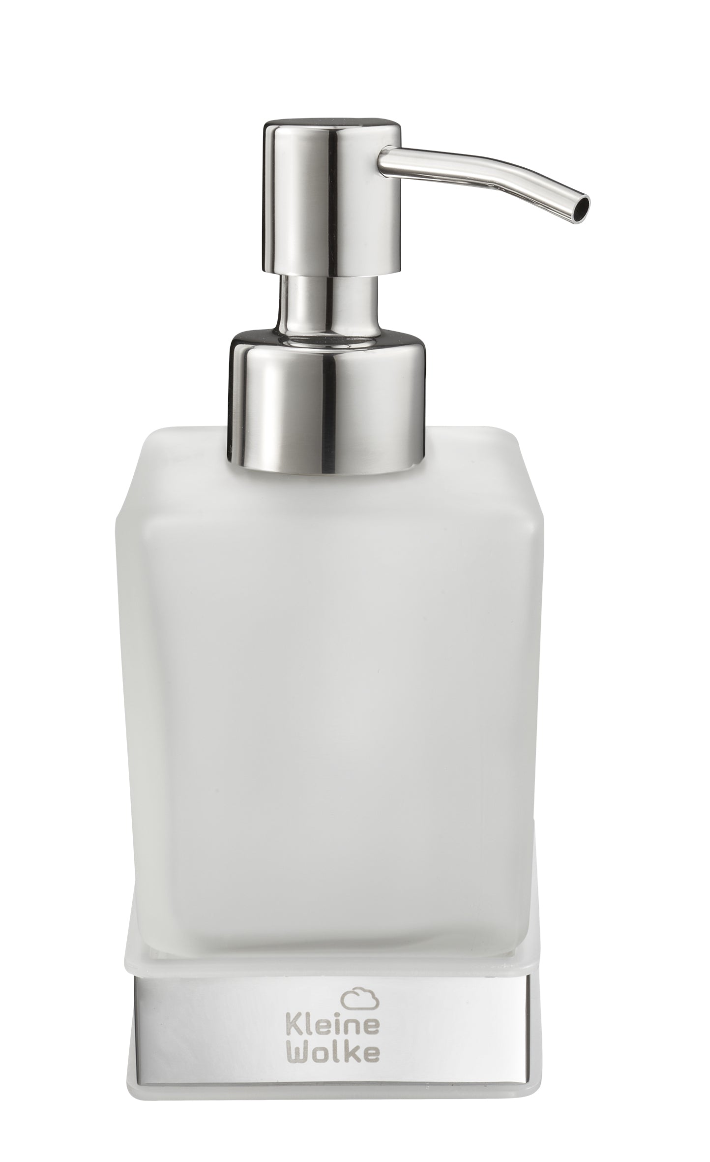 Eleganter eckiger Seifenspender aus satiniertem Glas mit Chrom-Pumpkopf