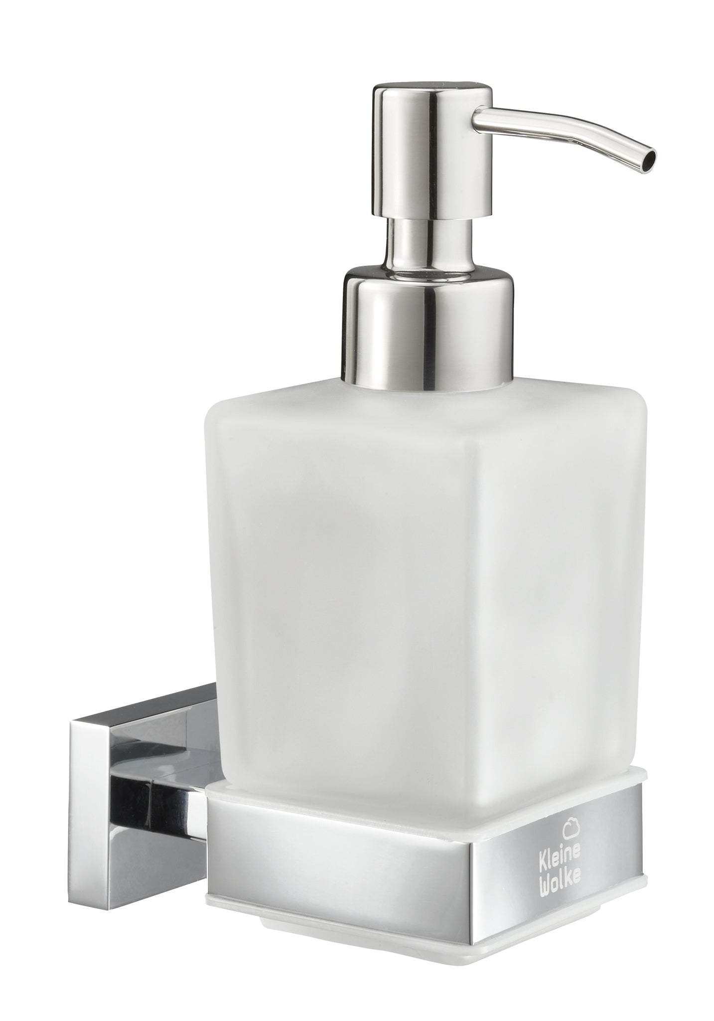 Wandseifenspender aus mattiertem Glas mit verchromter Wandhalterung