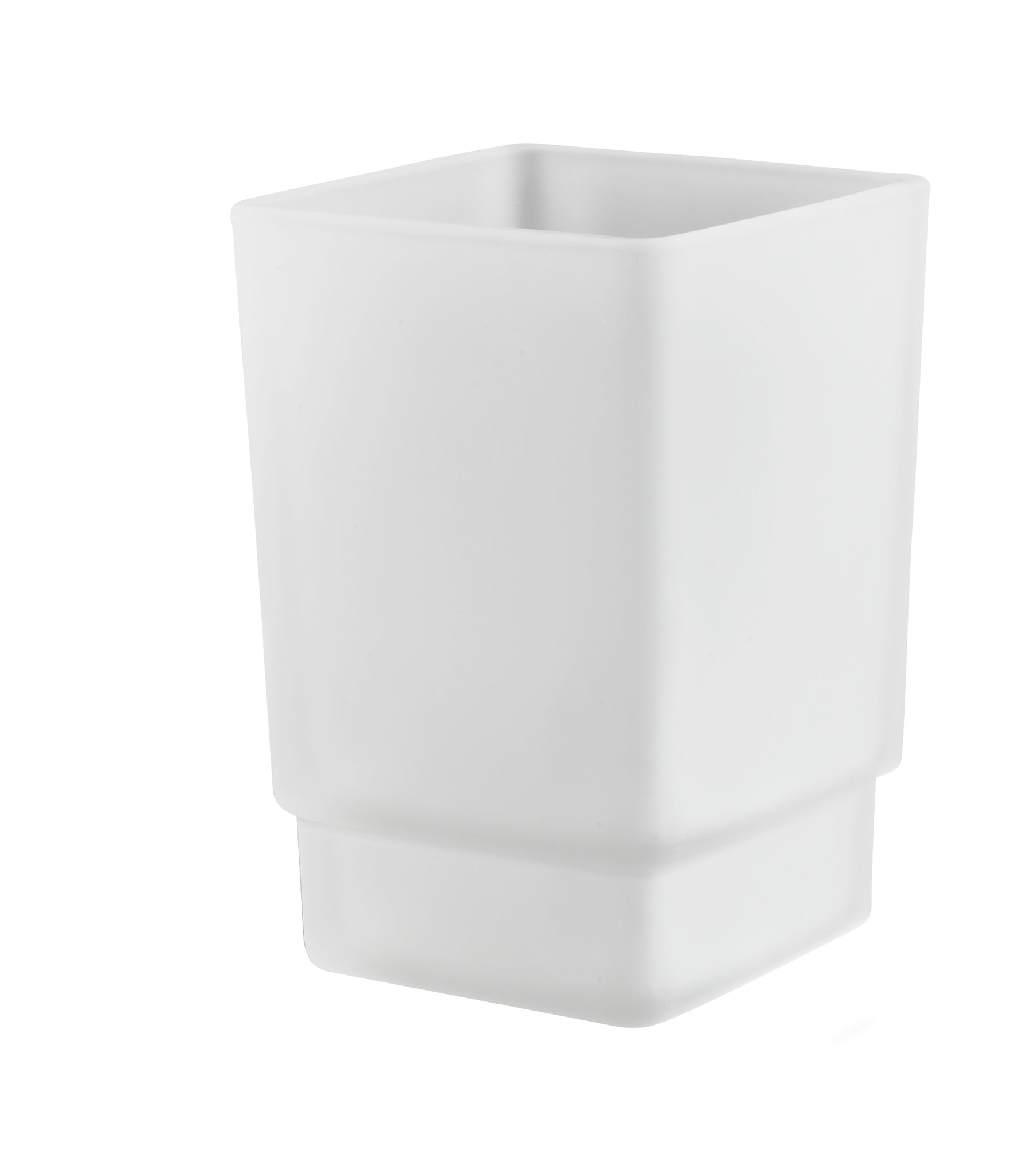 Weißer, eckiger Zahnputzbecher aus Keramik mit glatter Oberfläche