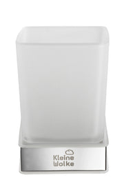 Zahnputzbecher aus satiniertem Glas auf eckiger Edelstahlhalterung