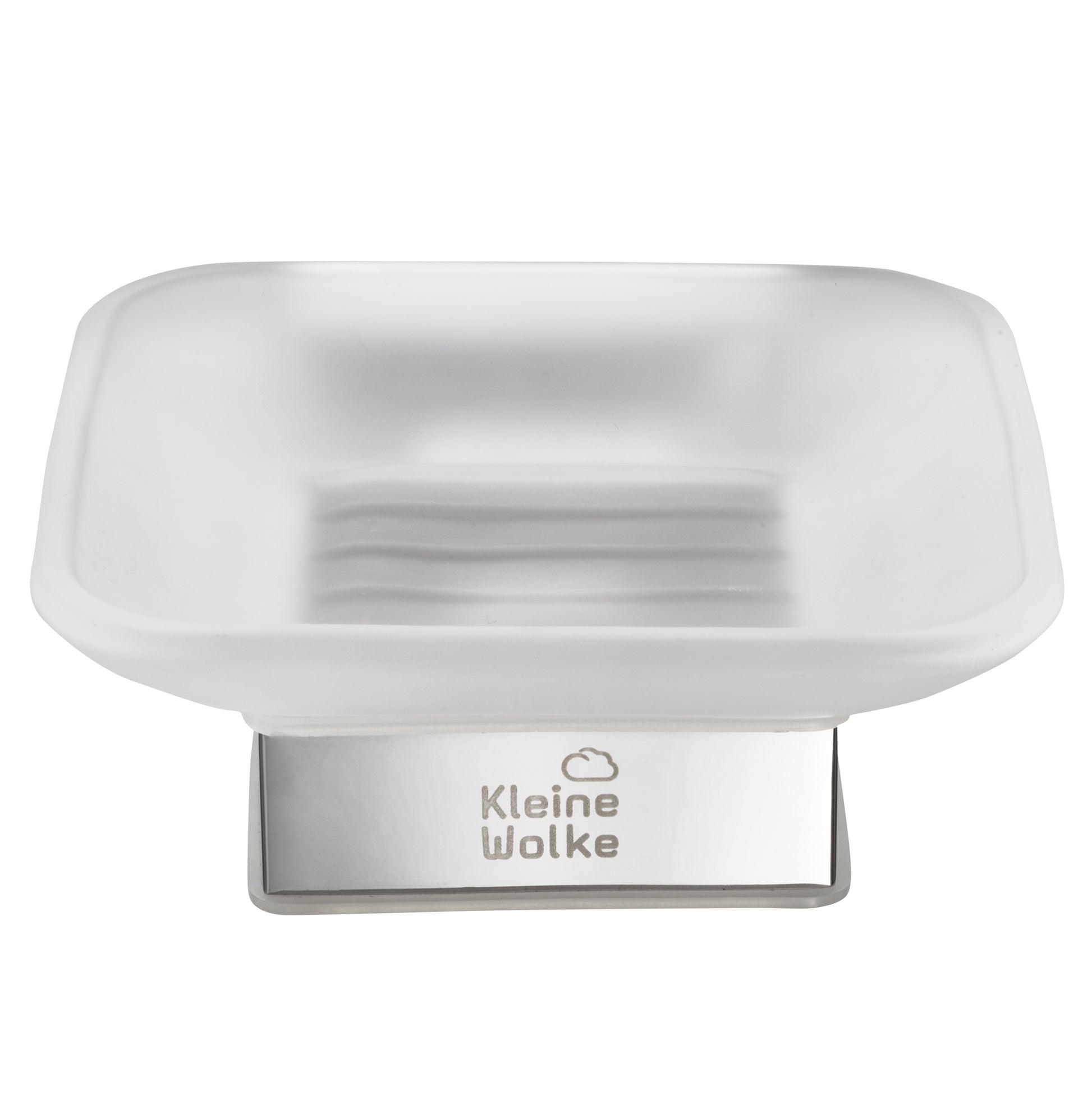 Seifenschale aus satiniertem Glas mit Edelstahlsockel Kleine Wolke