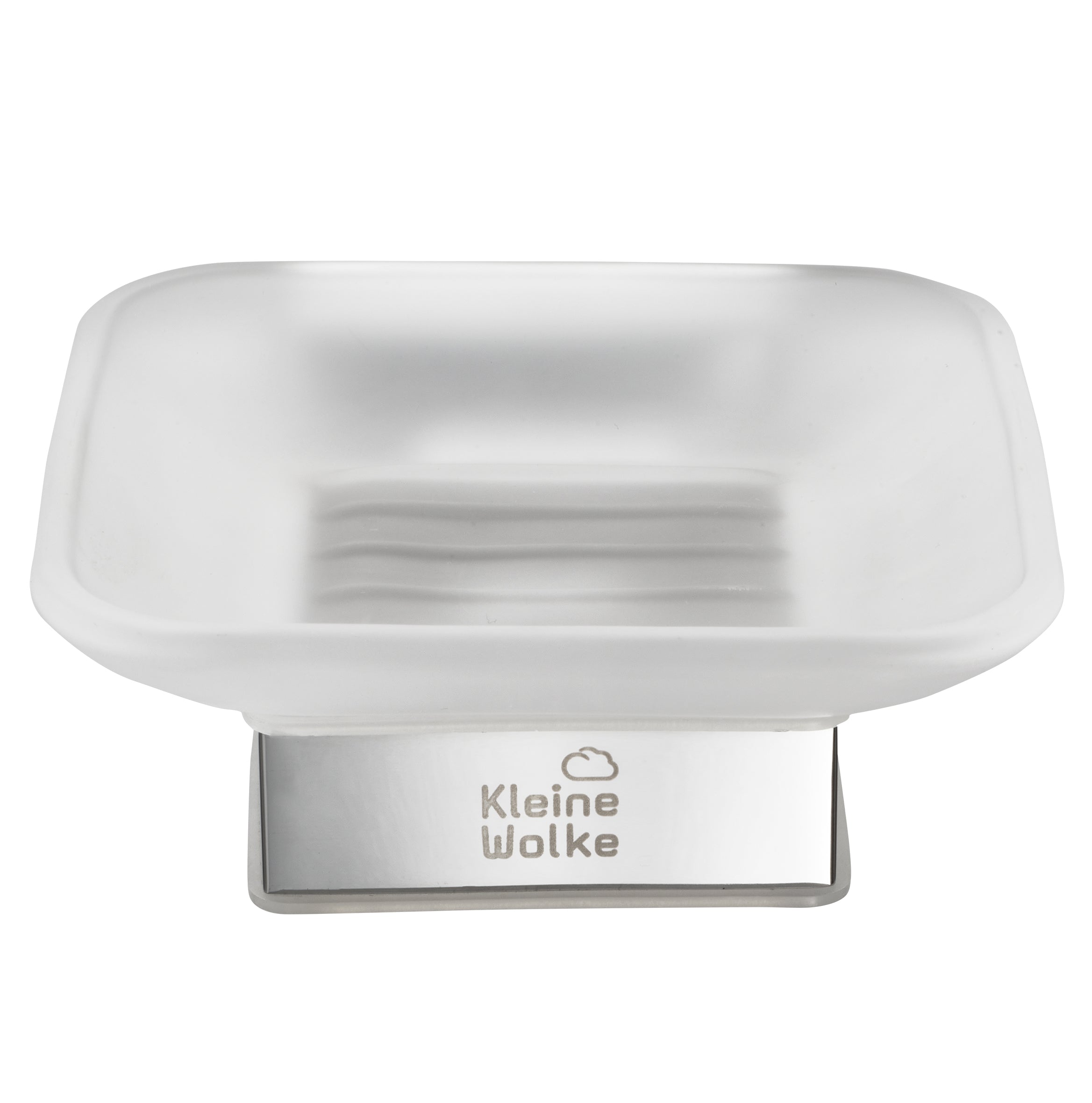 Seifenschale aus satiniertem Glas mit Edelstahlsockel Kleine Wolke