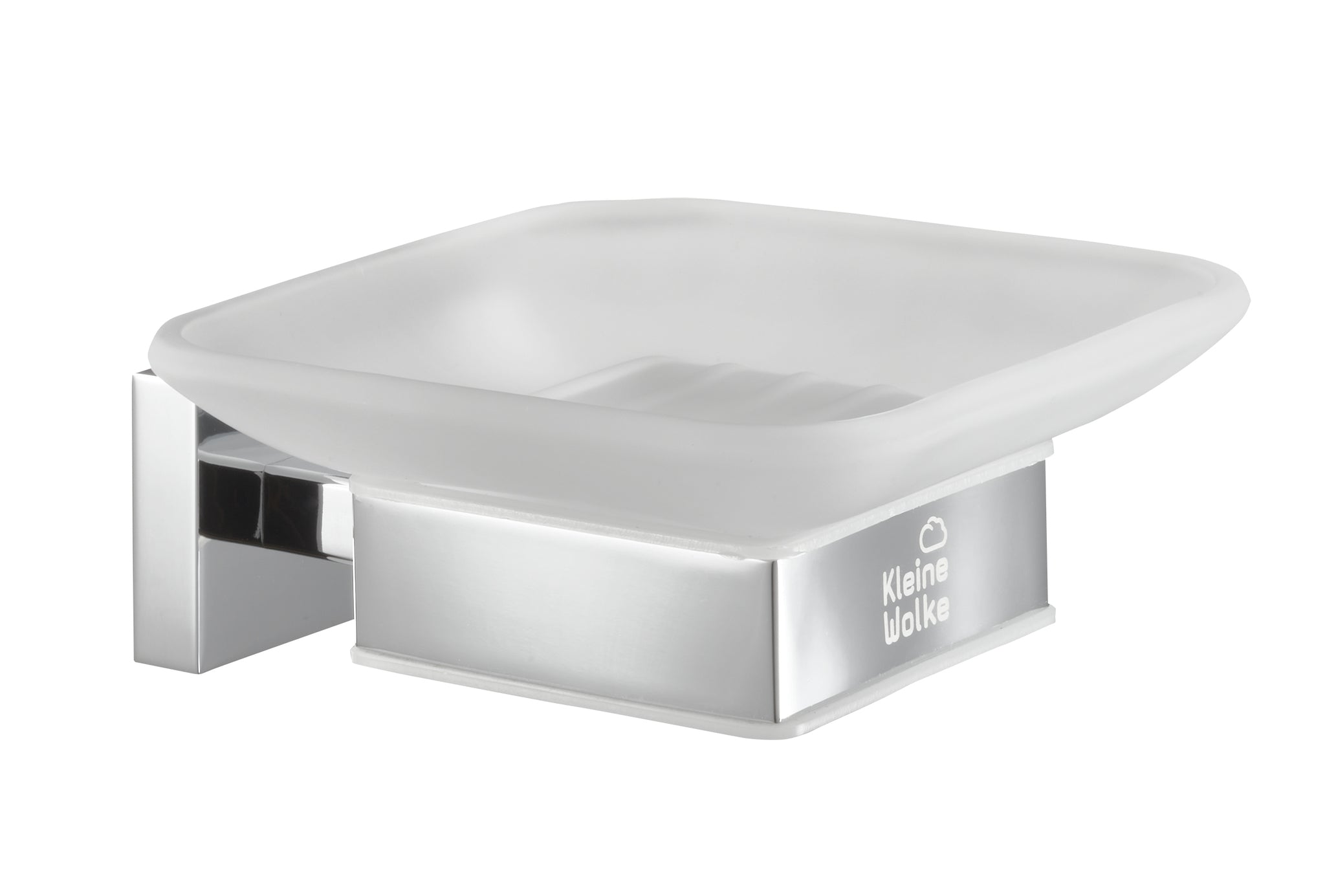 Wandseifenhalter aus mattiertem Glas mit eleganter verchromter Halterung