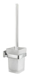 Weiße WC-Bürstengarnitur aus Glas mit Wandhalterung in Chromoptik