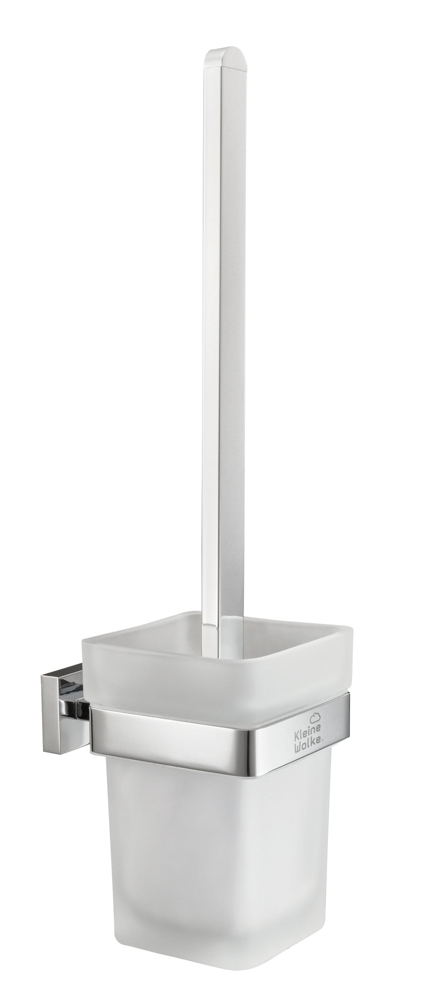 Weiße WC-Bürstengarnitur aus Glas mit Wandhalterung in Chromoptik
