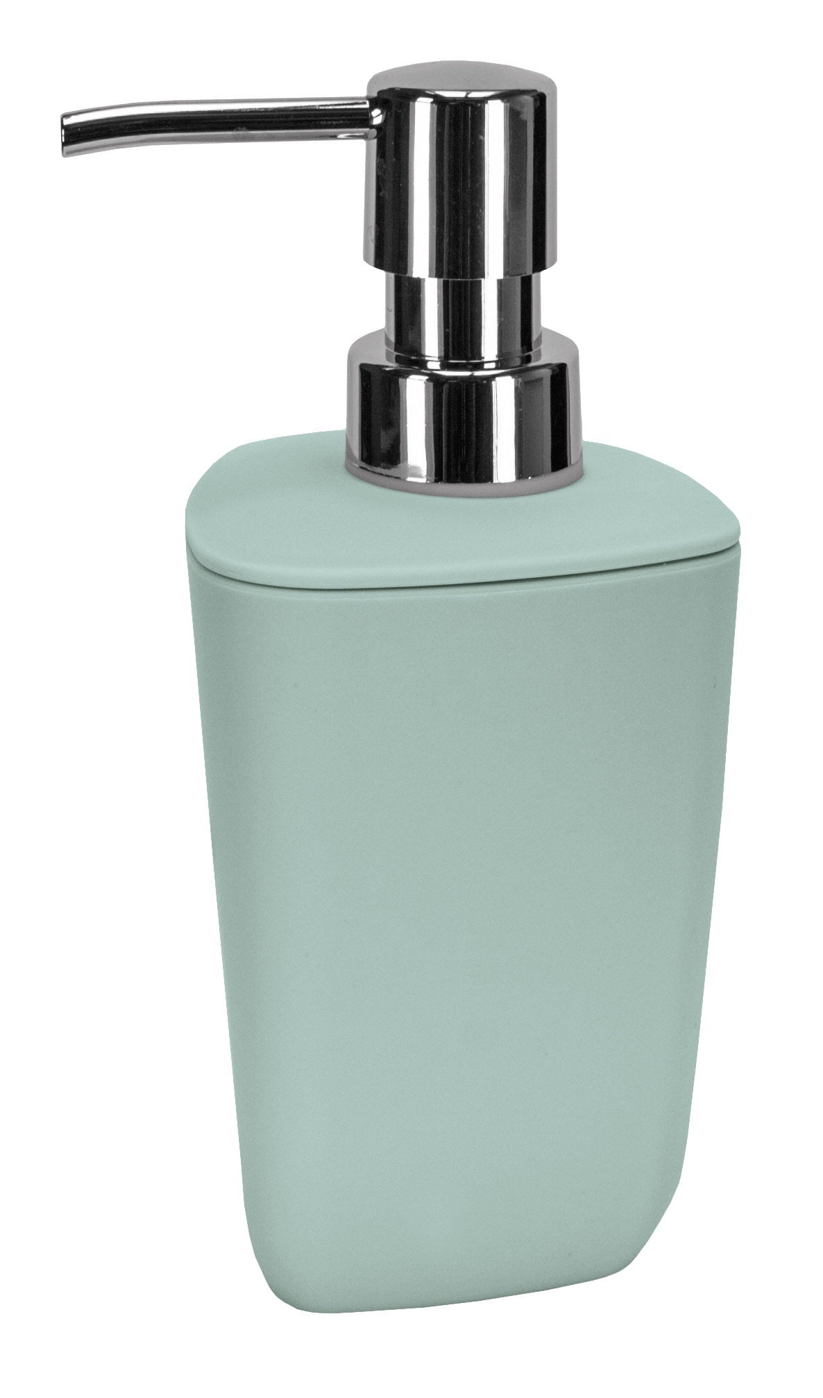 Mintgrüner Seifenspender aus Keramik mit silberner Pumpe leicht eckig