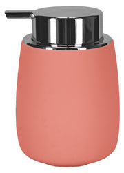 Seifenspender ECLIPSE Terracotta mit verchromtem Pumpspender steht freigestellt vor weißem Hintergrund.