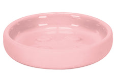Runde, rosafarbene Seifenschale aus Keramik mit glatter Innenfläche