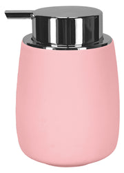Seifenspender ECLIPSE Pastellrose mit glänzendem Chrom-Pumpkopf vor weißem Hintergrund.