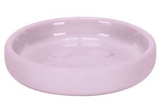 Runde, rosafarbene Seifenschale aus Keramik mit glatter Oberfläche