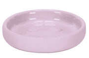 Runde Seifenschale ECLIPSE Erika aus Keramik in zartem Rosa, von schräg vorne fotografiert.