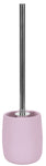Toilettenbürste mit rosafarbener Halterung und Edelstahlstiel in Silber