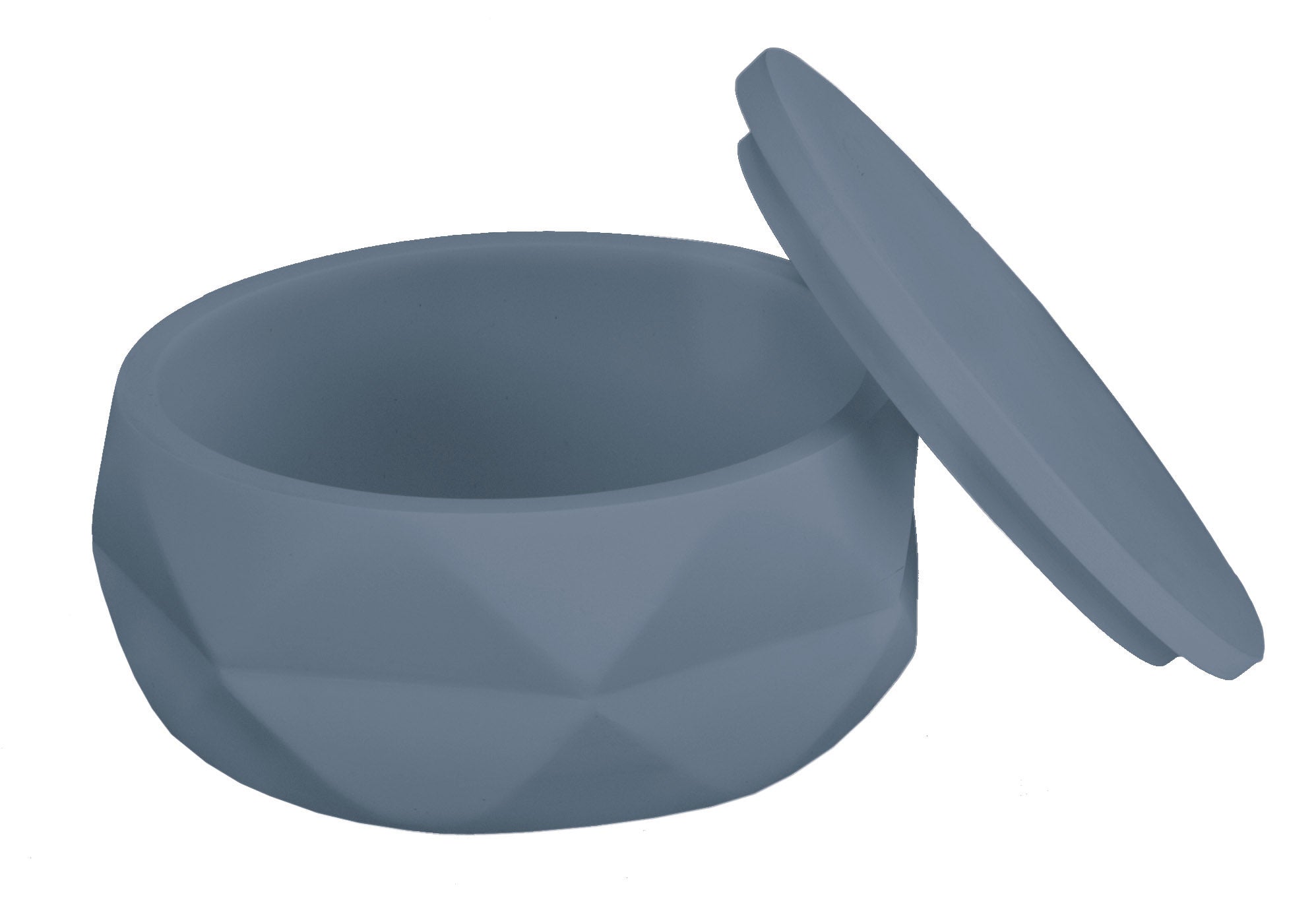 Offene Wattedose CRACKLE JAR Mare in Blau mit geometrischer Struktur und daneben liegendem Deckel.