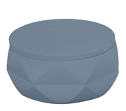 Blaue Wattedose CRACKLE JAR Mare mit facettierter Oberfläche und rundem Deckel.