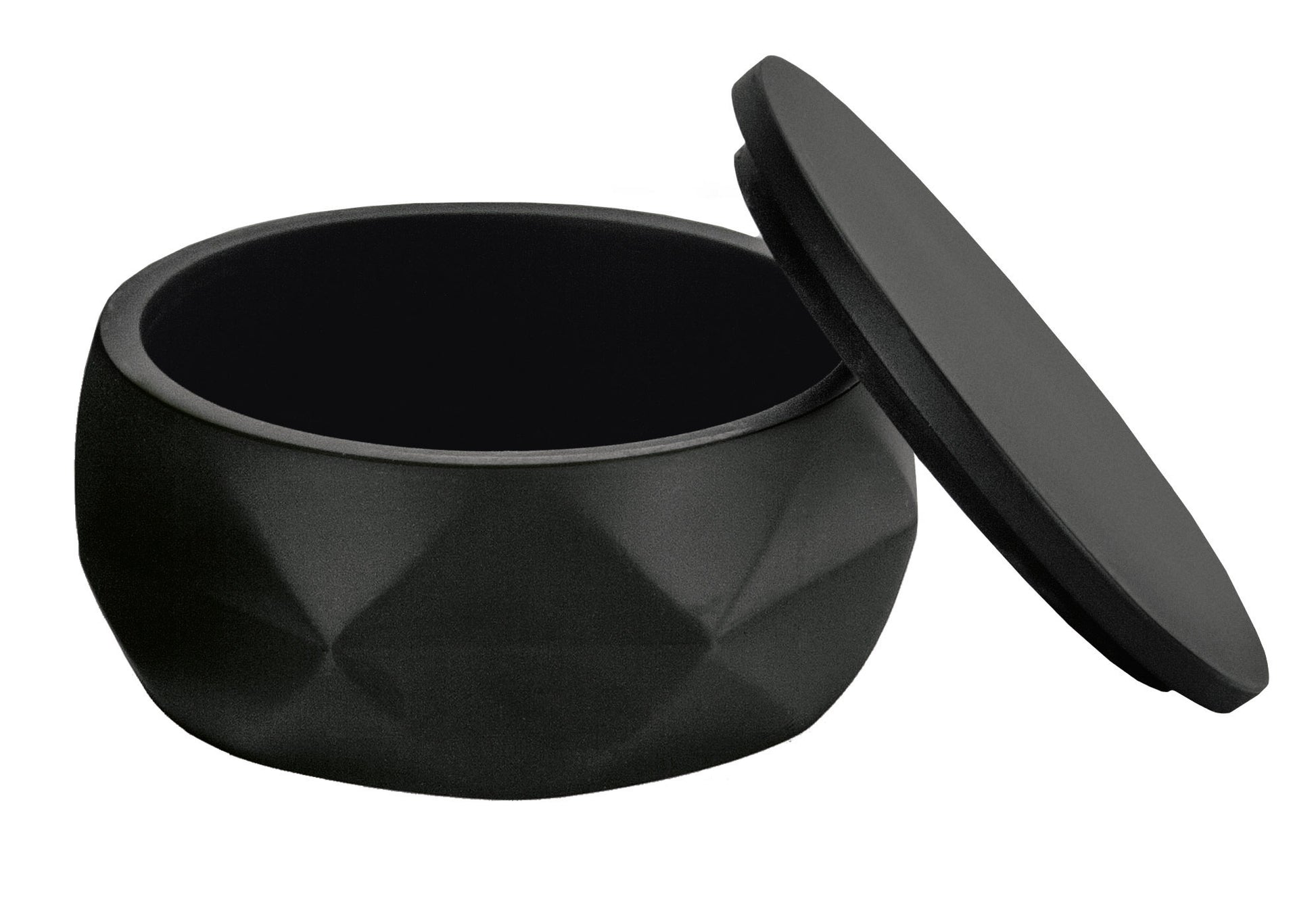 Wattedose CRACKLE JAR Schwarz aus Keramik mit abgenommenem Deckel in schwarzem Design.