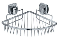 Verchromte Eck-Duschablage als Gitterkorb mit quadratischer Wandbefestigung