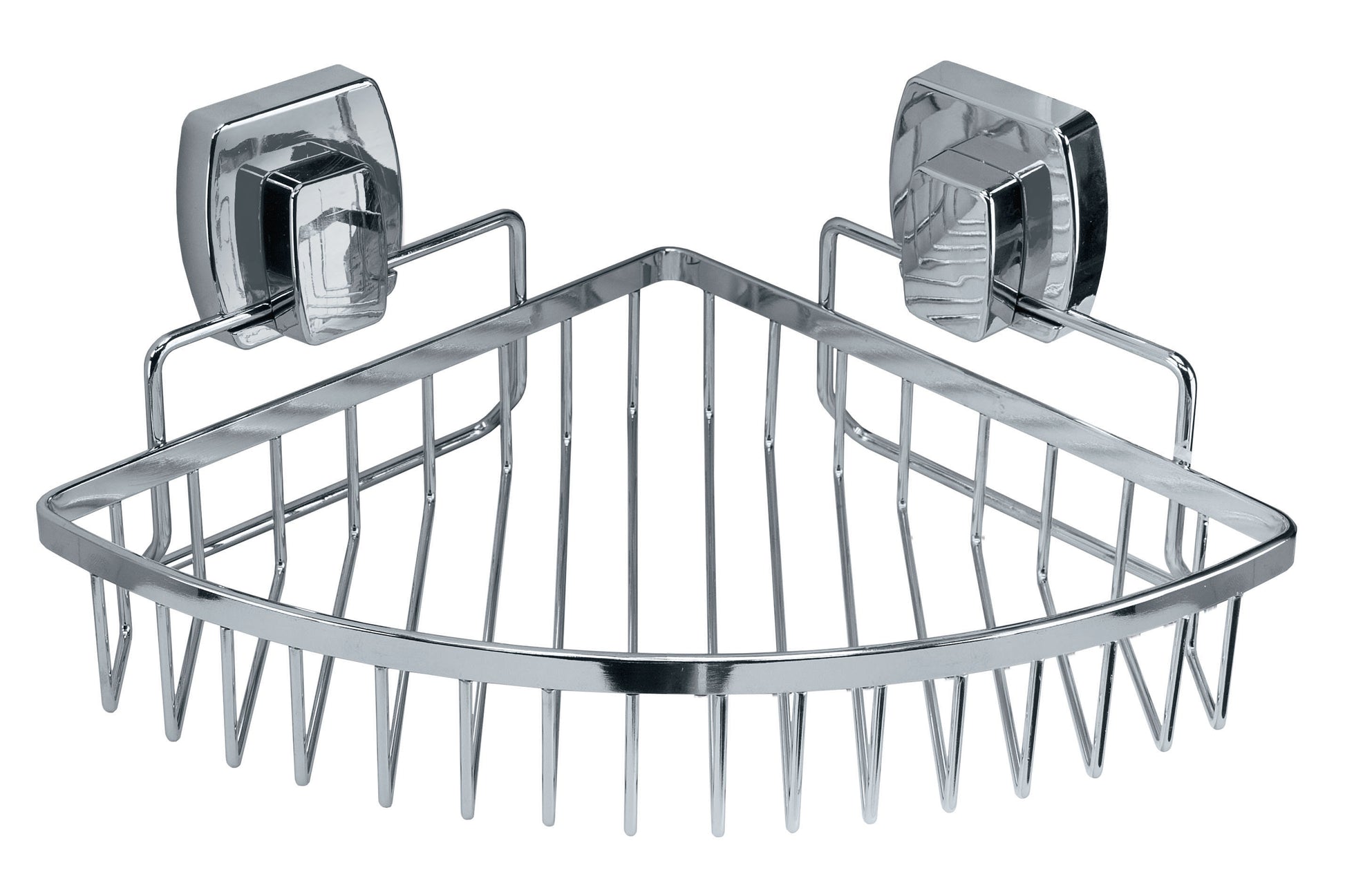 Verchromte Eck-Duschablage als Gitterkorb mit quadratischer Wandbefestigung