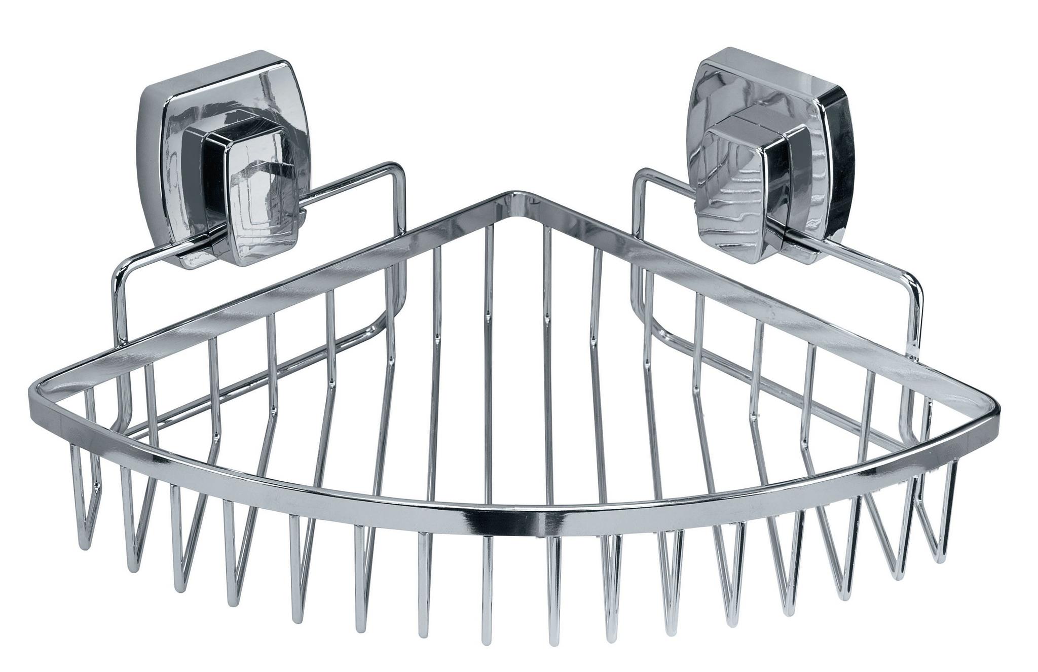Verchromte Eck-Duschablage als Gitterkorb mit quadratischer Wandbefestigung