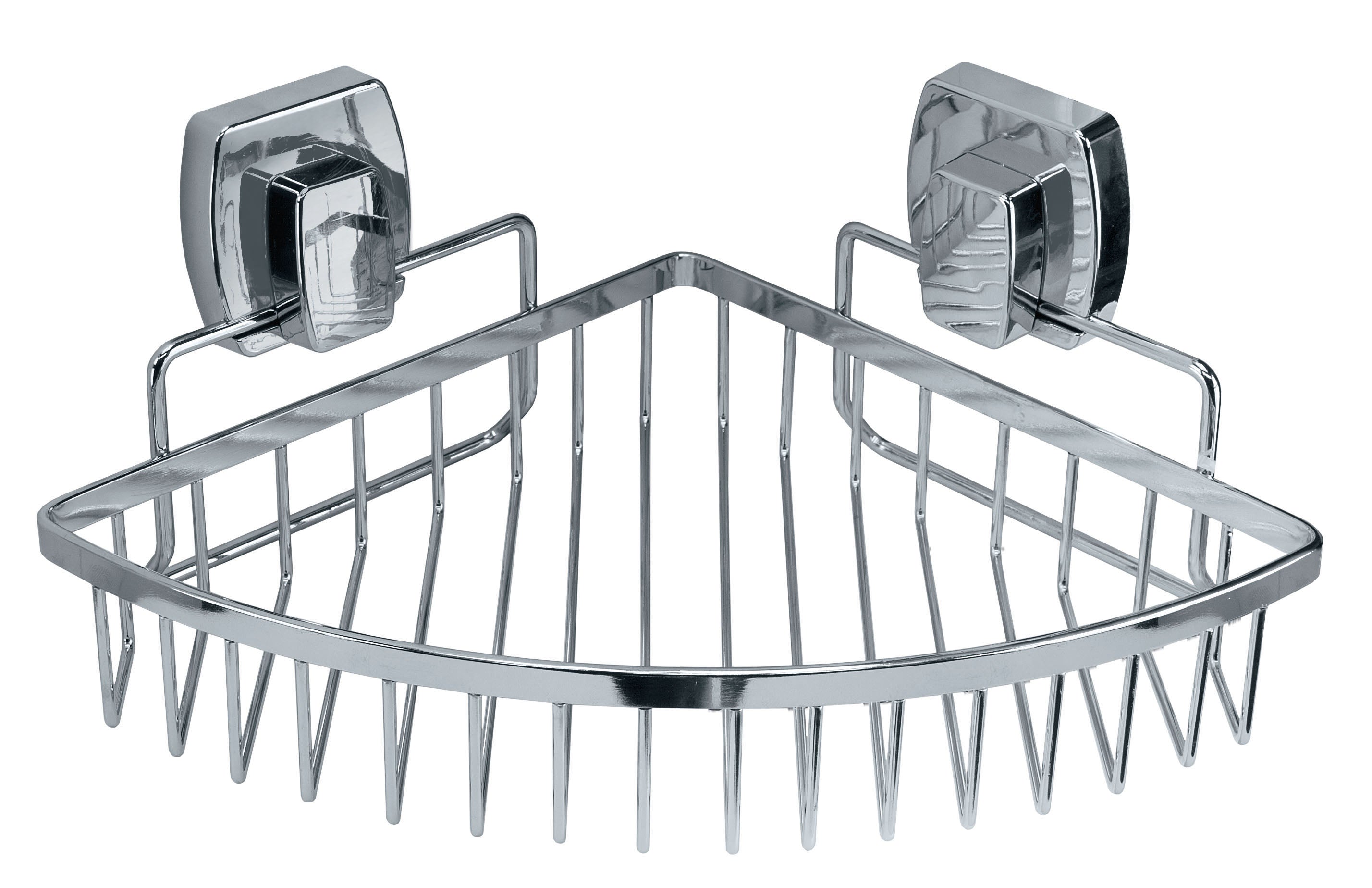 Verchromte Eck-Duschablage als Gitterkorb mit quadratischer Wandbefestigung