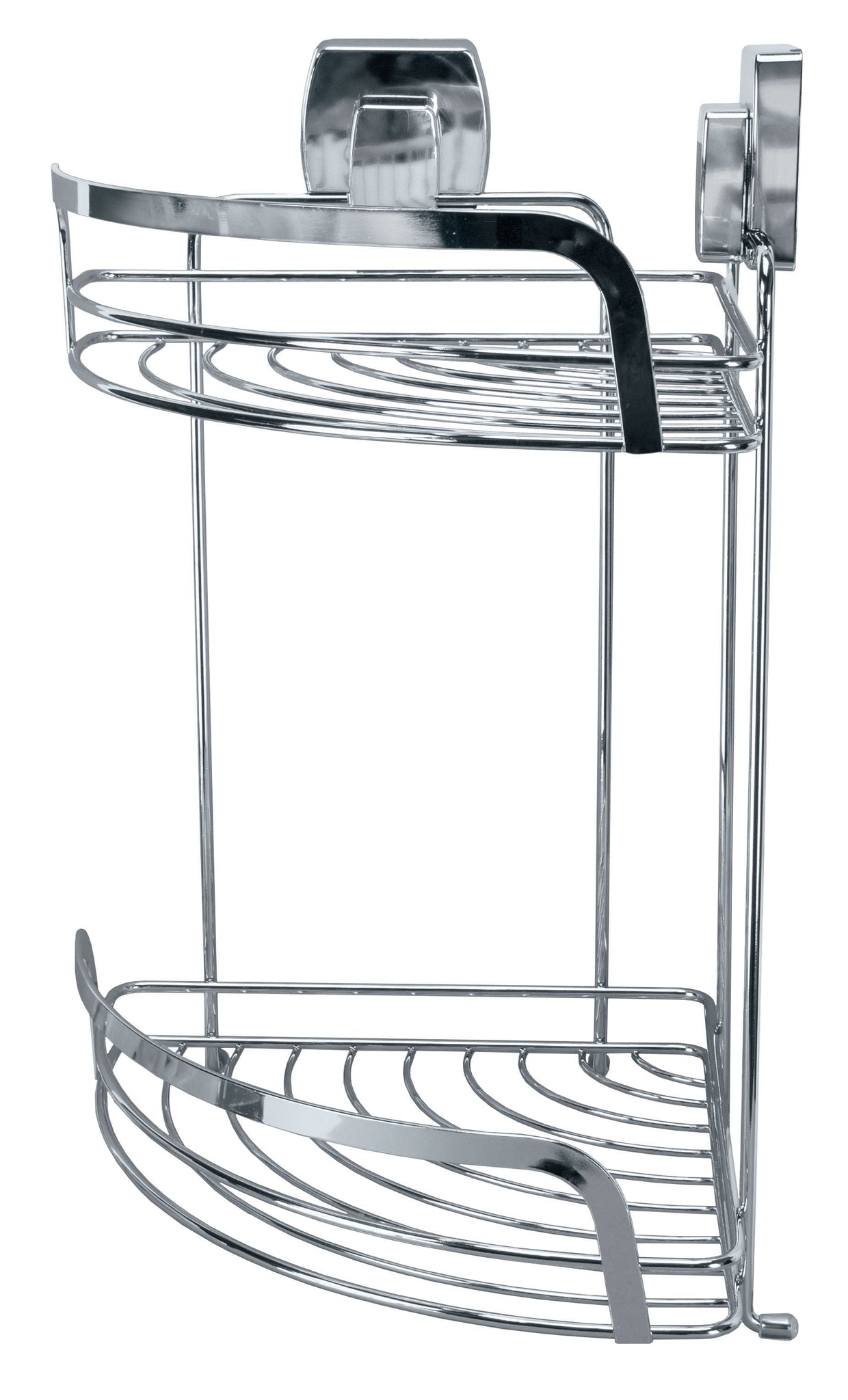Zweistöckiges eckiges Duschregal aus verchromtem Metallgitter für Bad