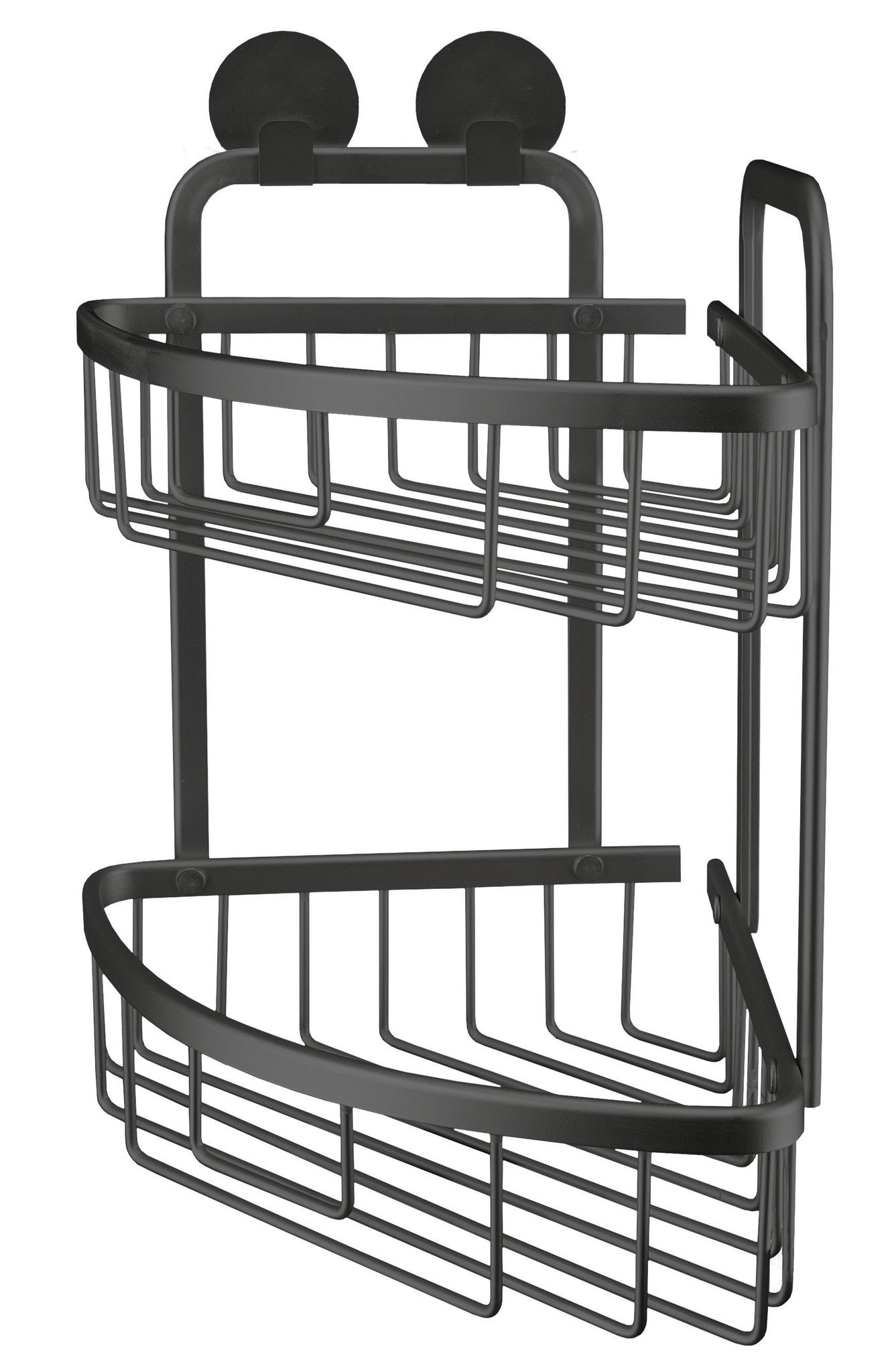 Doppelkorb dreieckig ROCCO Schwarz mit zwei Ablagekörben für die Wand im Badezimmer.