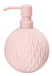 Runder rosa Seifenspender mit strukturierter, matter Keramikoberfläche