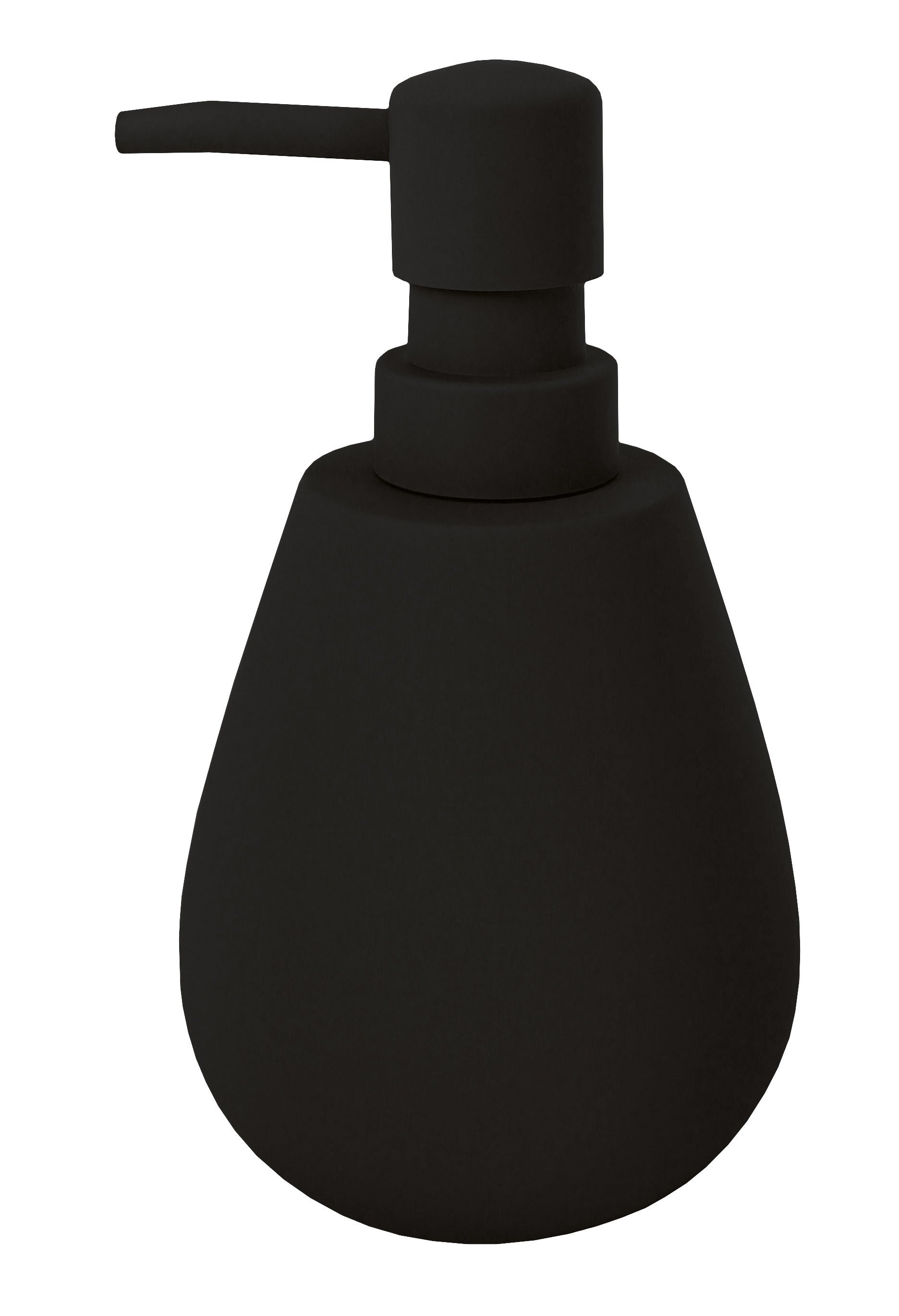 Schwarzer, matter Seifenspender mit rund zulaufendem Behälter Design