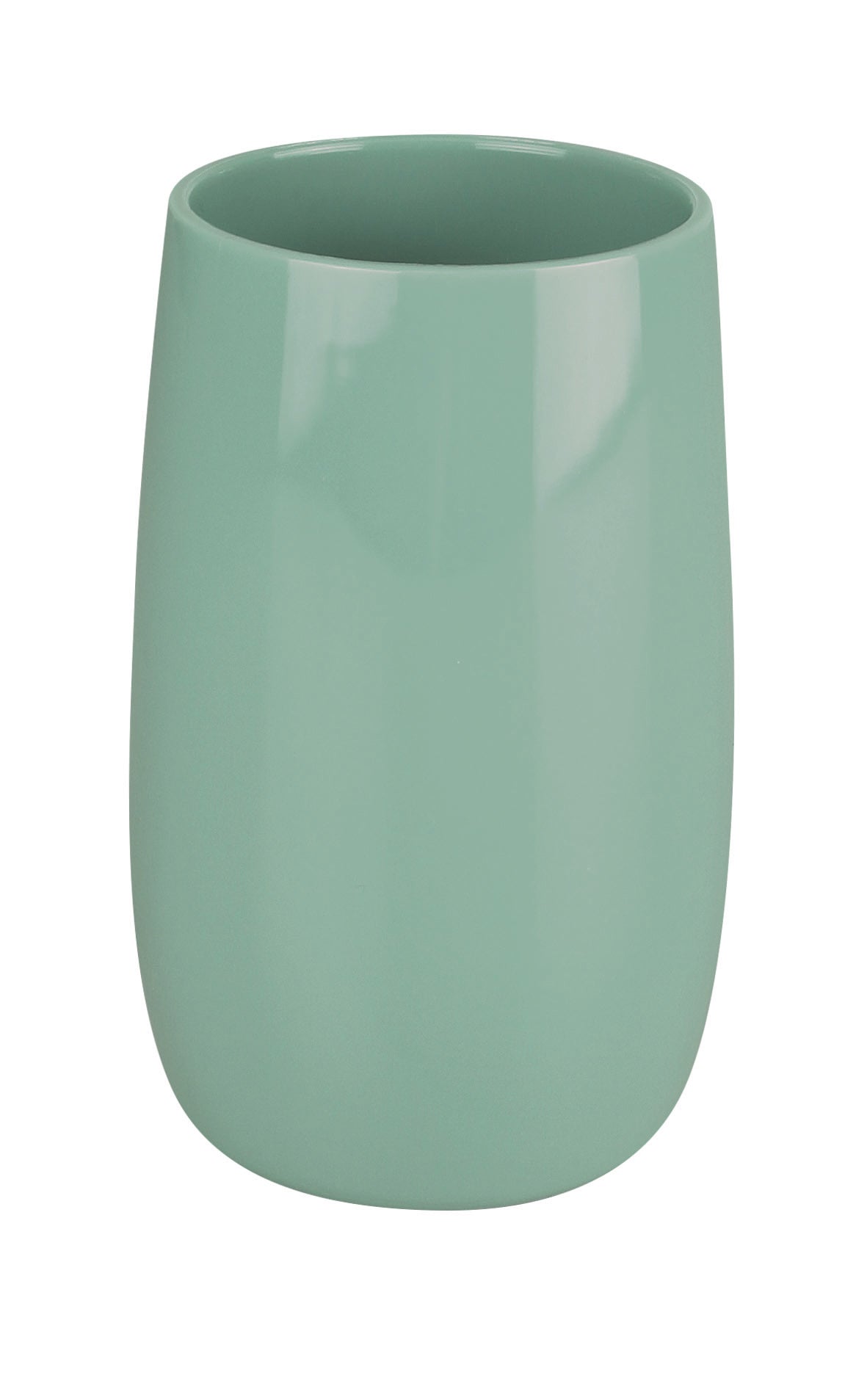 Mintgrüner, zylindrischer Zahnputzbecher aus Keramik ohne Dekor sichtbar