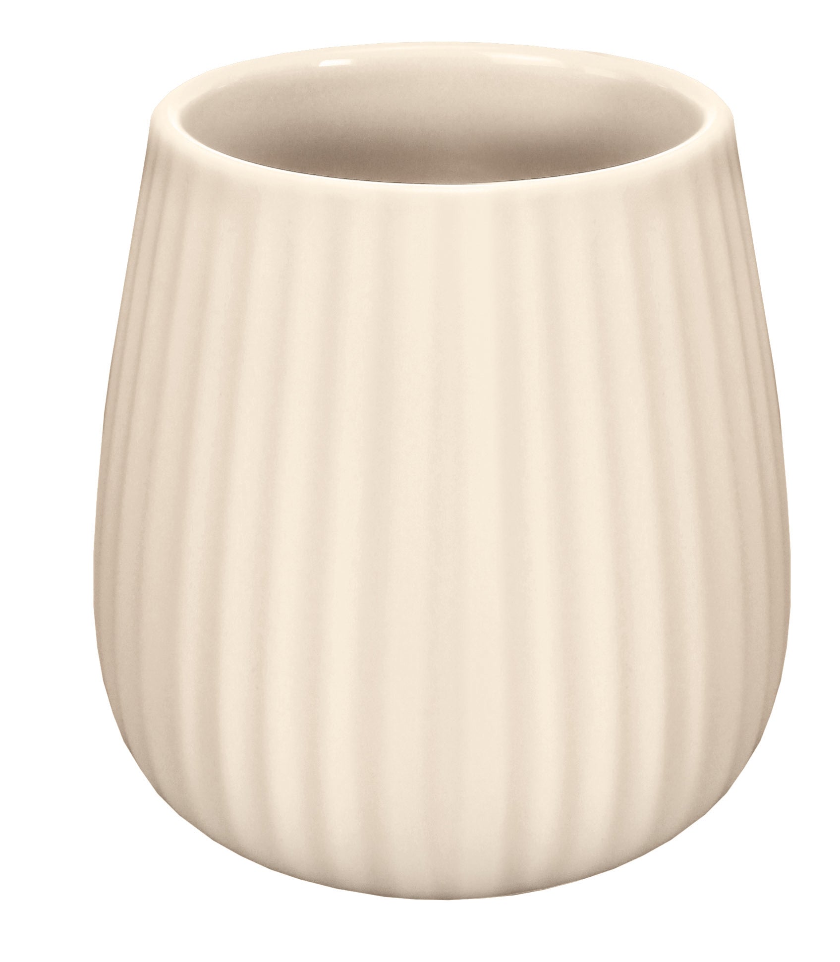 Keramikbecher in Creme mit vertikaler Rillenstruktur