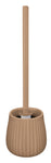 Beigefarbene WC-Bürste mit geriffeltem, bauchigem Halter aus Keramik