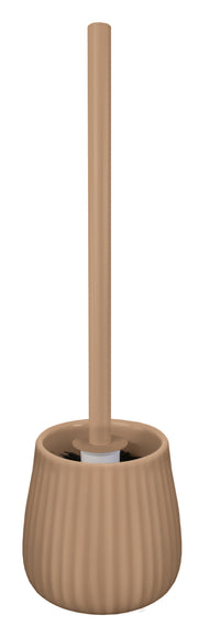 Beigefarbene WC-Bürste mit geriffeltem, bauchigem Halter aus Keramik