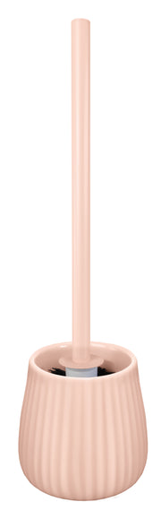 Rosa Toilettenbürste mit geriffeltem, rundem Halter aus Keramik