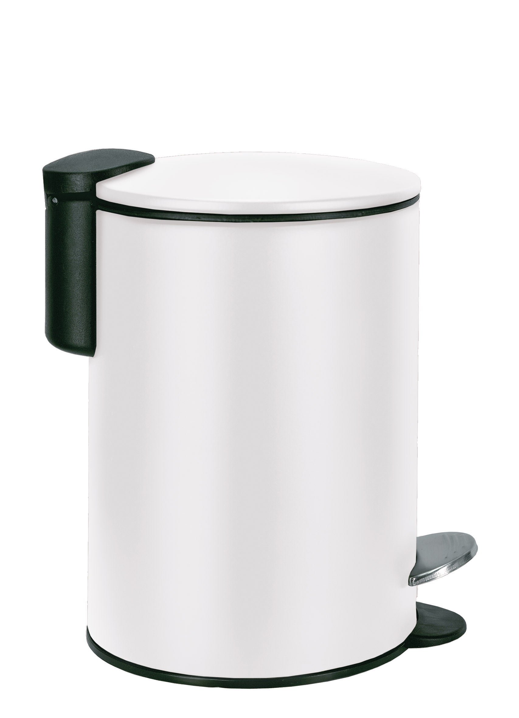 Kosmetikeimer SILENCE Weiß 3 Liter steht freistehend, seitlich ist die Tretfunktion sichtbar.