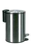 Runder Treteimer aus Edelstahl mit schwarzem Deckelgriff und Pedal