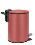 Roter zylindrischer Tretmülleimer mit schwarzem Griff und Metallpedal