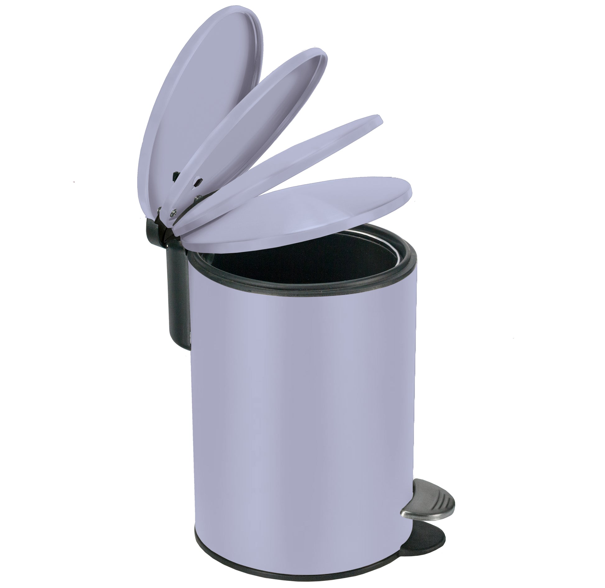 Lavendelfarbener Kosmetikeimer SILENCE 3 Liter mit geöffnetem Deckel und Pedalansicht.