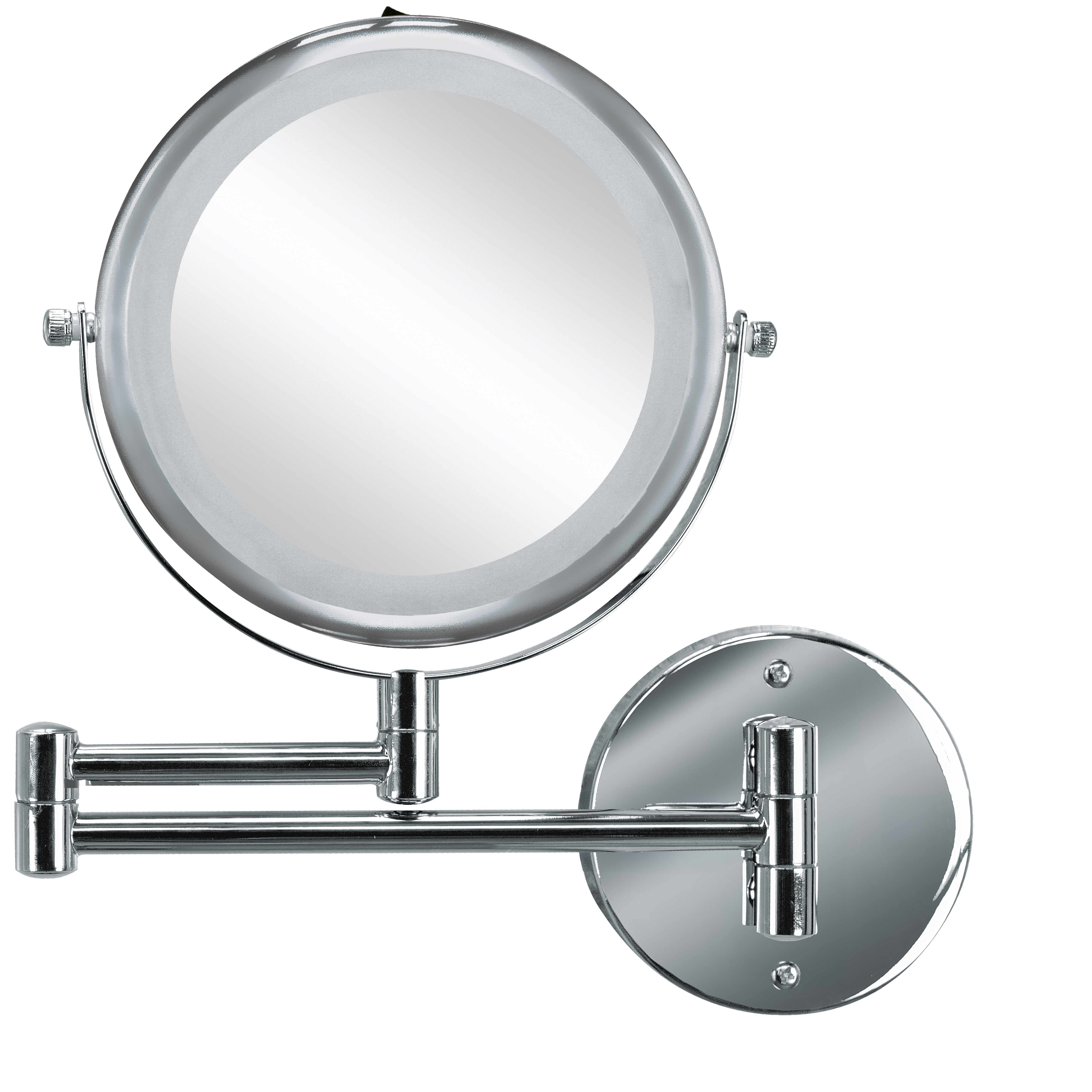 Runder verchromter Kosmetikspiegel mit schwenkbarem Doppelauszugsarm
