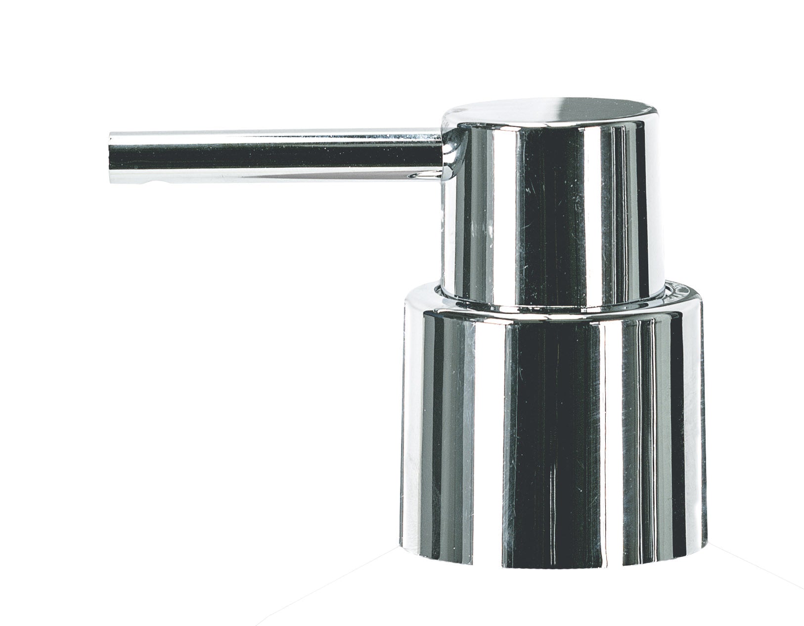 Ersatz-Spenderpumpe CRACKLE silberfarben als glänzender Aufsatz eines Seifenspenders.