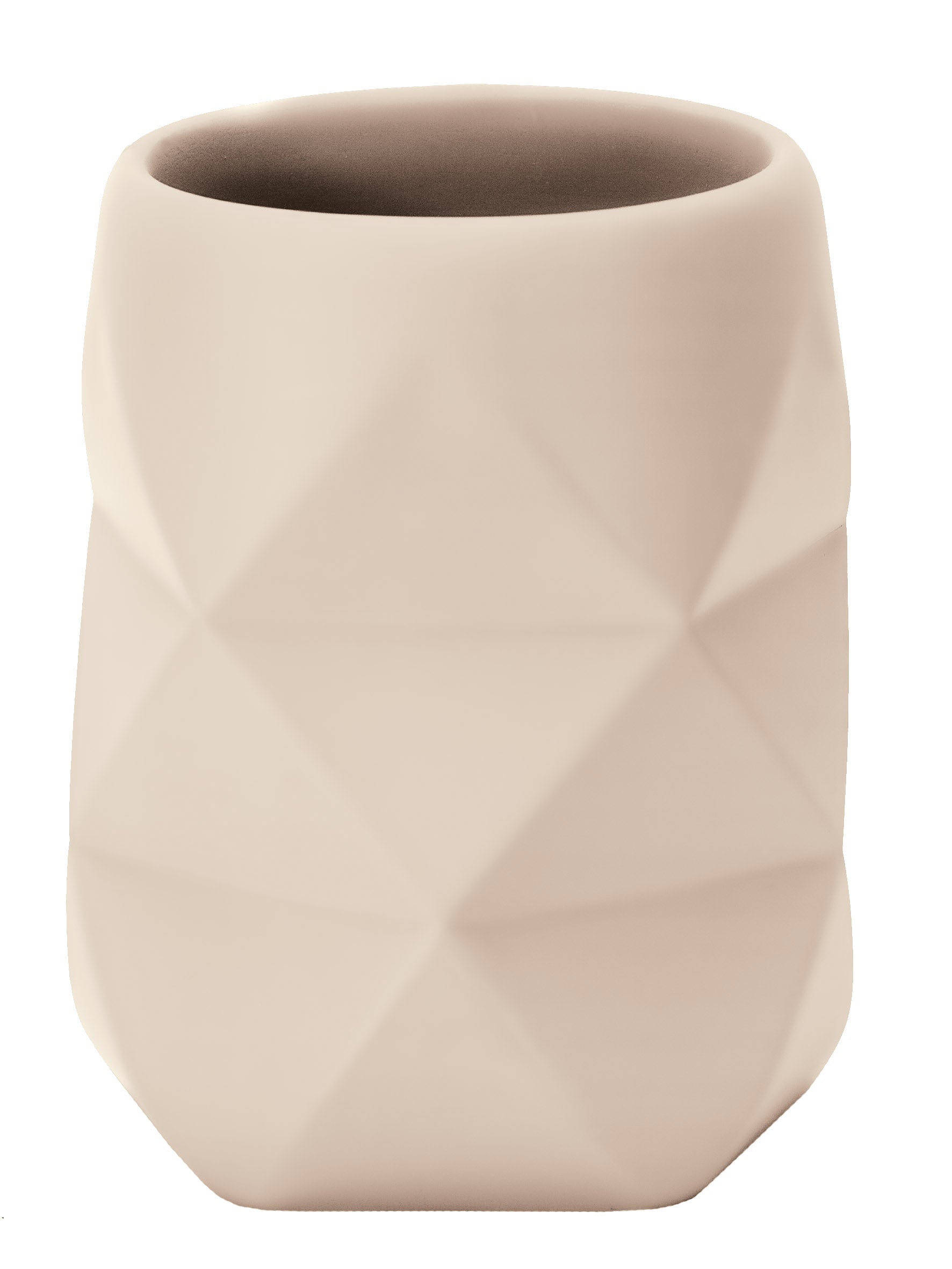 Becher aus beigem Kunststoff mit geometrischer Facettenstruktur
